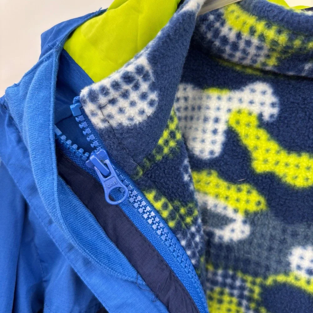 Eddie Bauer Windbreaker Jacket Kids XS 5/6 Blue Fleece Lined Dinosaur Outdoor